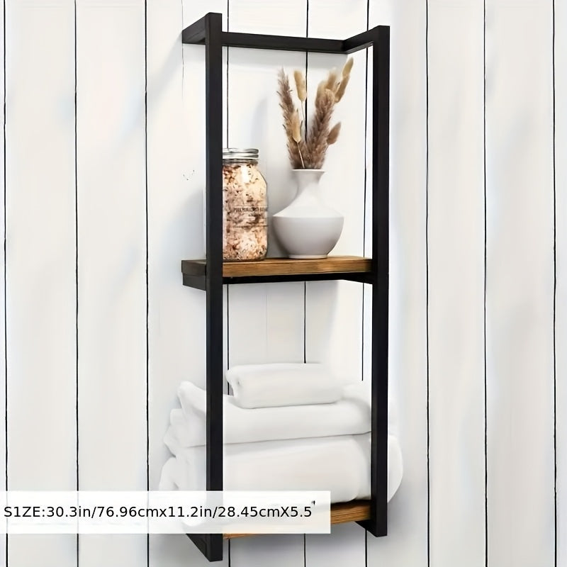 Space-Saving Two-Tier Wrought Iron & Wood Towel Rack