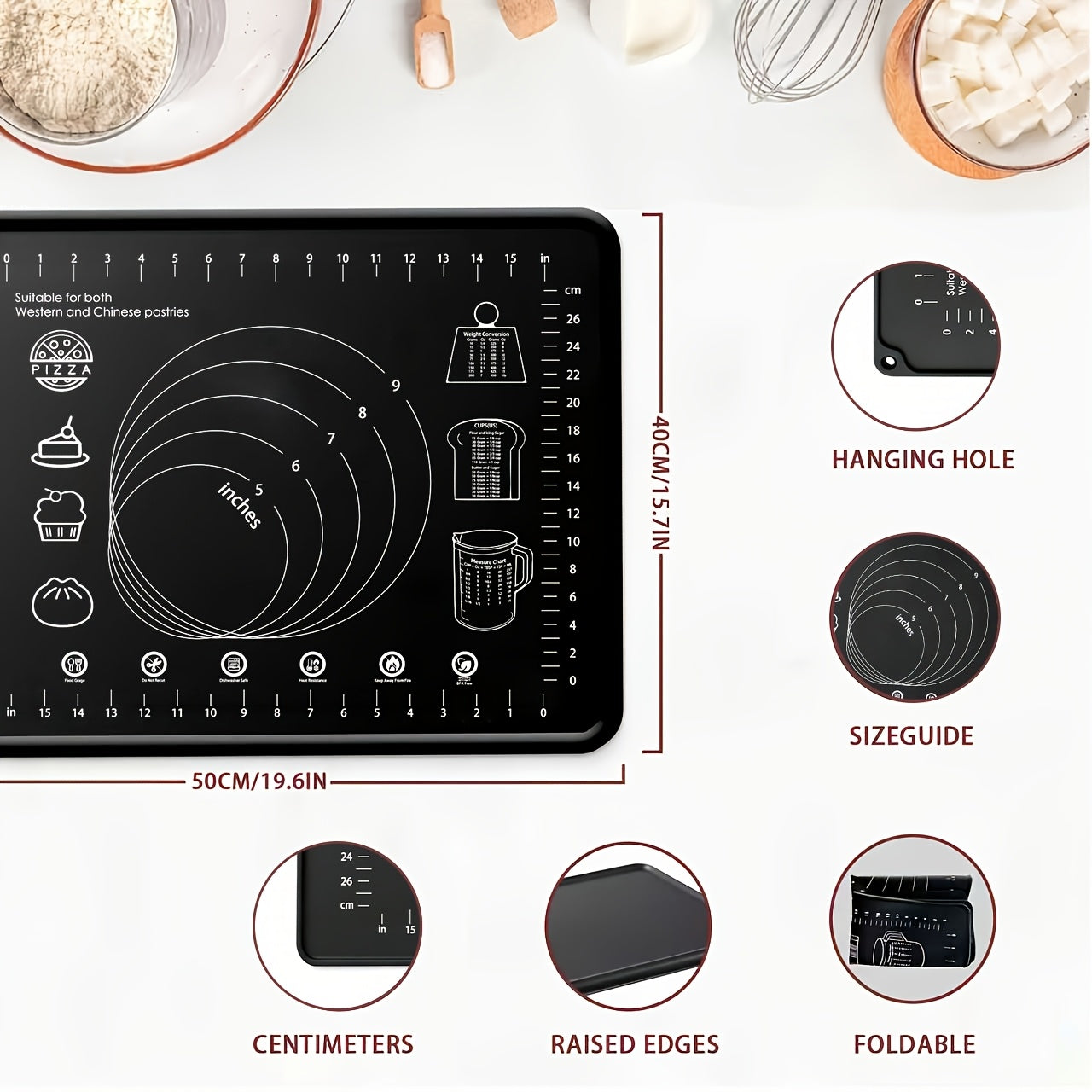 Extra-Thick Non-Slip Silicone Pastry Mat (Printed Measurements)