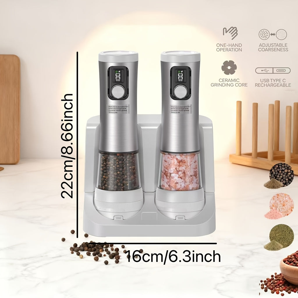 USB-Rechargeable Adjustable Grind Salt & Pepper Grinder Set (Set of 2)