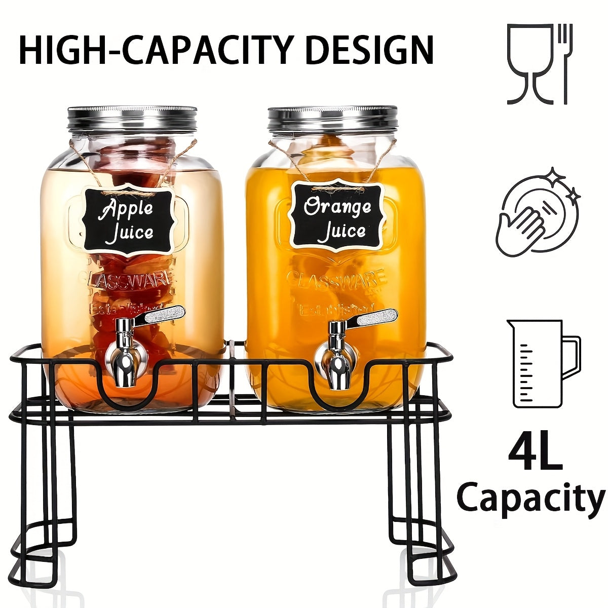 Glass Fruit Infuser & Ice Cylinder Beverage Dispenser (Set of 2, 1 Gallon)