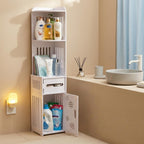 Space-Saving Multi-Tier Floor-Mounted Corner Bathroom Shelf (With Pull-Out Laundry Basket)