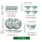 Green Rose Floral Ceramic Tableware Set (Multi-Piece)