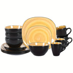 Hand-Brushed Square Stoneware Dinnerware Set (16-Piece)