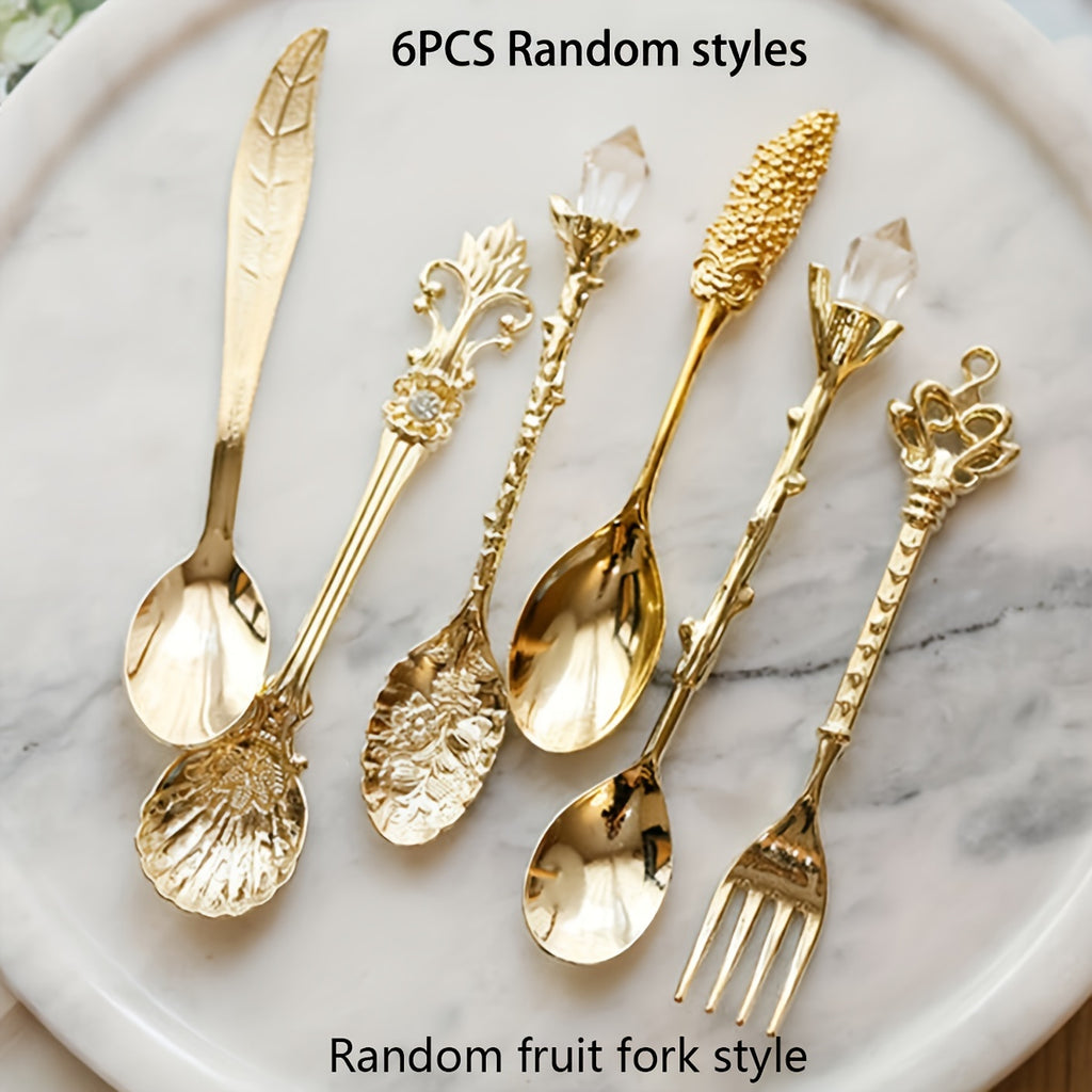 Vintage Carved Metal Dessert Spoon Set (6-Piece)