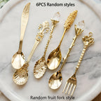 Vintage Carved Metal Dessert Spoon Set (6-Piece)