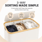 3-Section Bamboo Laundry Hamper (Removable Washable Bags)