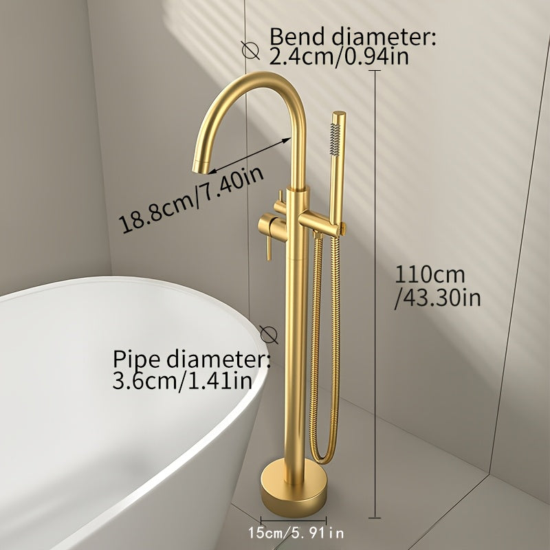 Brushed Brass Ceramic Valve Freestanding Tub Faucet