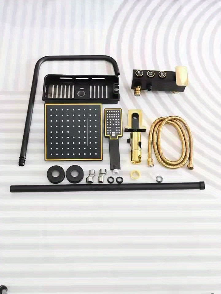 Black & Gold Three-Pressure Wall-Mount Shower Set
