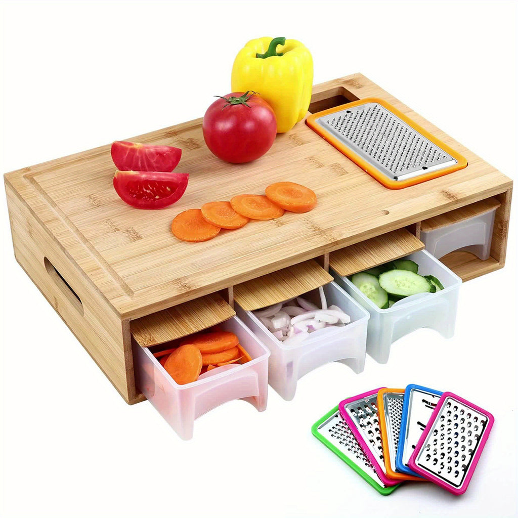 Bamboo Cutting Board With Container & Removable Grater