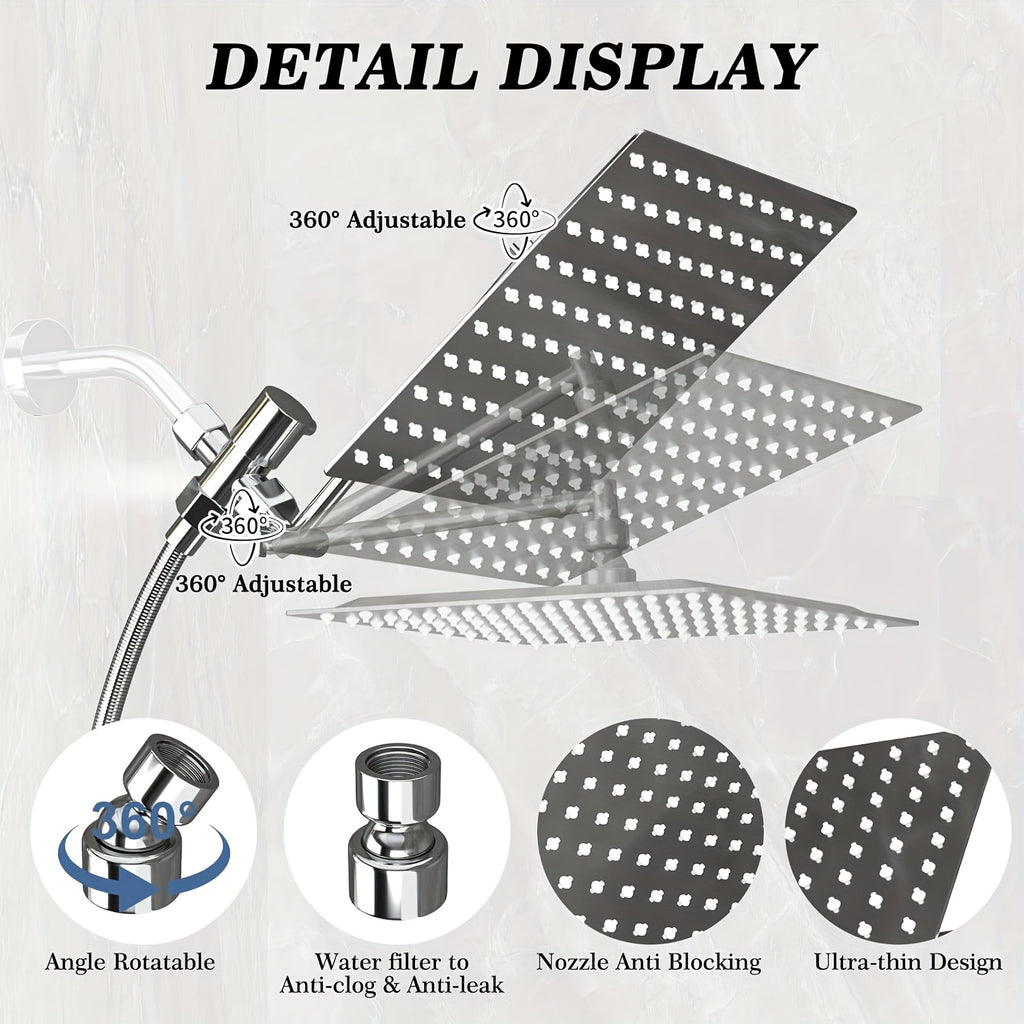 High-Pressure Stainless Steel Rainfall & Handheld Shower Head (Wall-Mount)