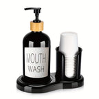 Refillable Freestanding Mouthwash Dispenser (16 Oz, Cup Holder)