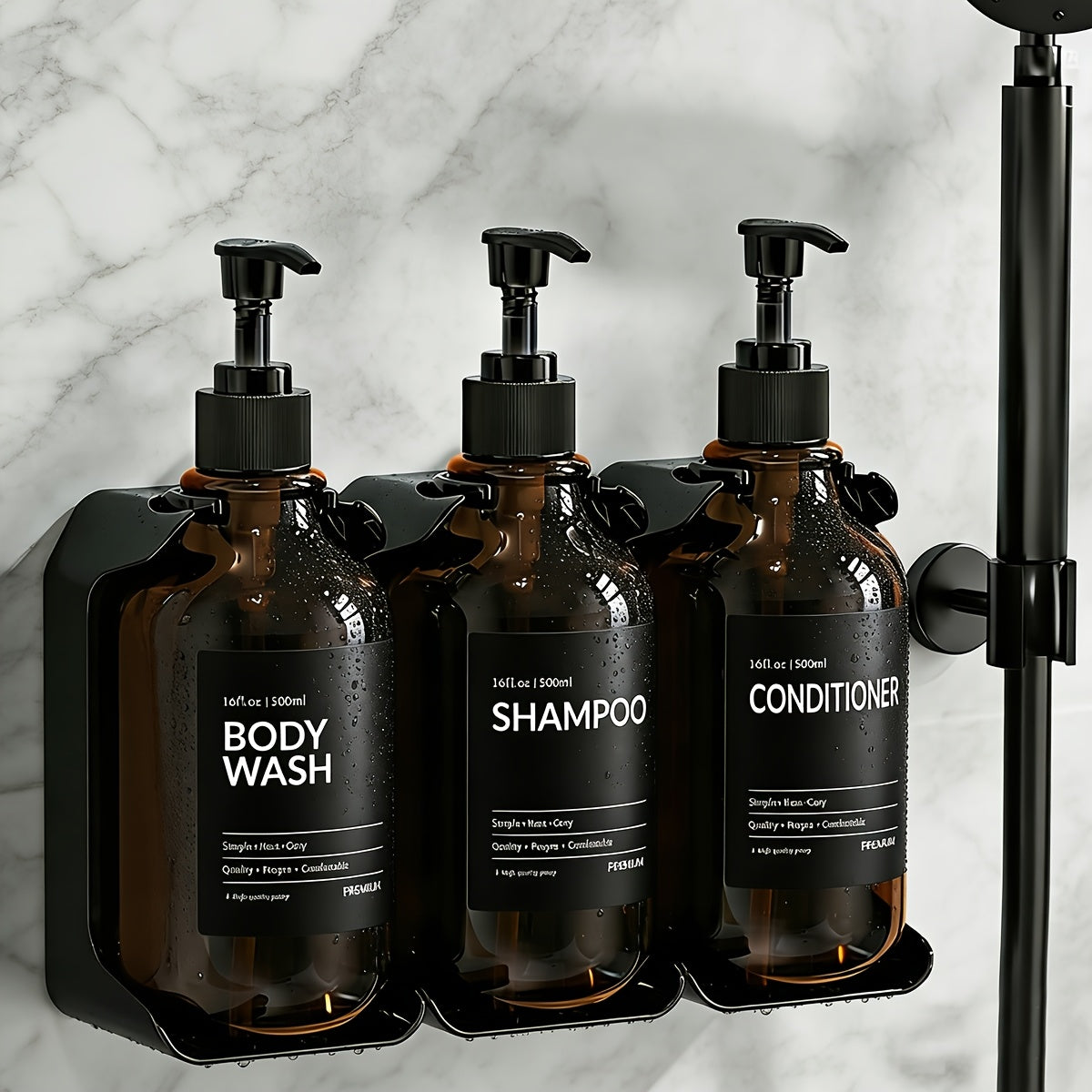 Drill-Free Refillable Wall-Mount Shower Dispenser (3-Pack)