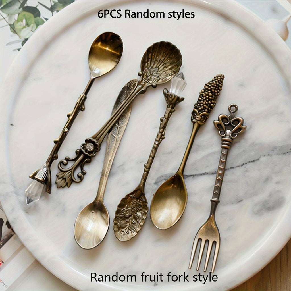 Vintage Carved Metal Dessert Spoon Set (6-Piece)