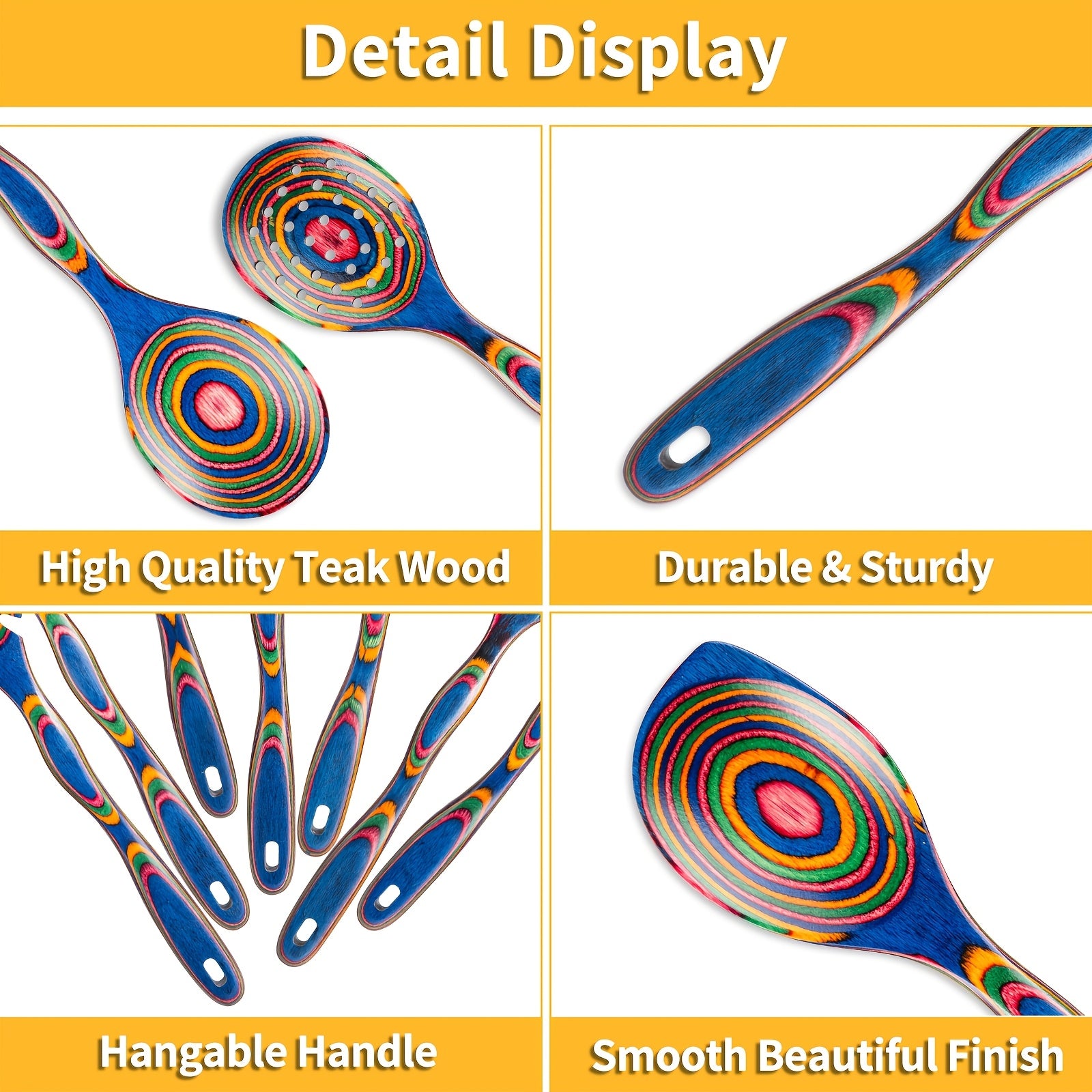 Pakkawood Blue-Handled Food-Safe Utensil Set (7-Piece)