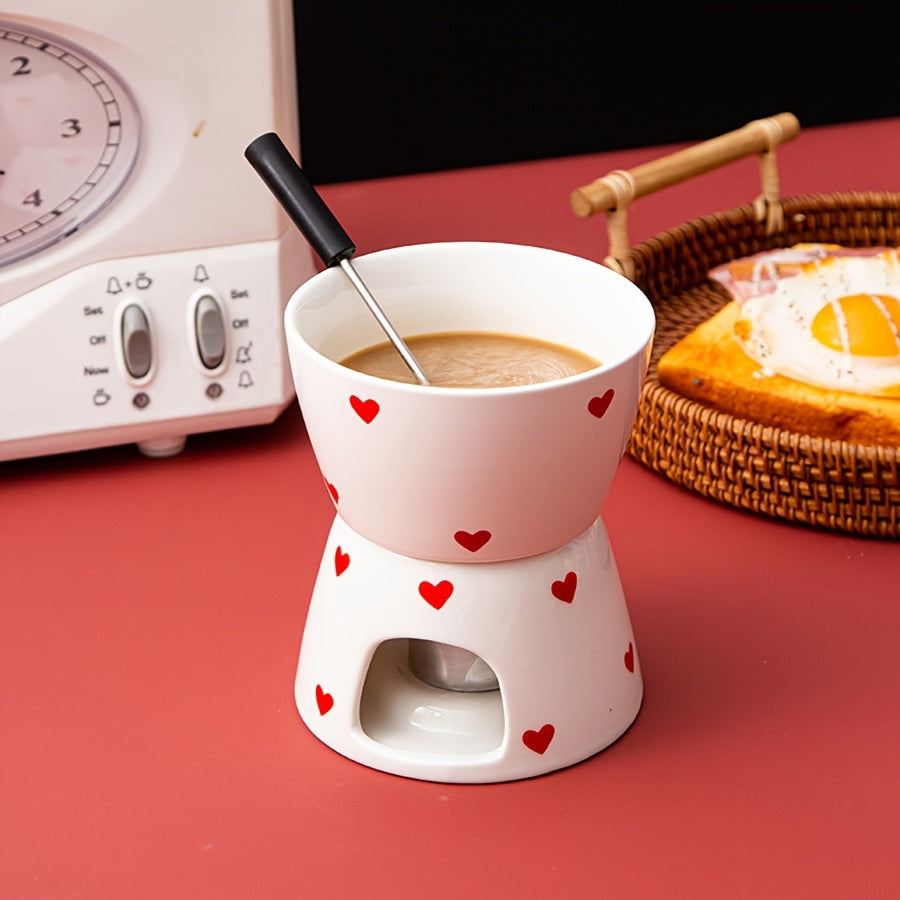 Heart-Shaped Ceramic Fondue Set (Includes 2 Forks)