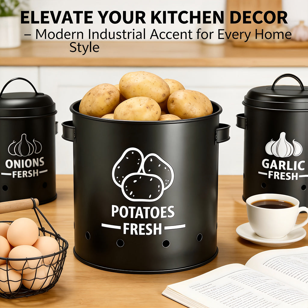 Ventilated Flip-Top Iron Vegetable Storage Jars (Set of 3)