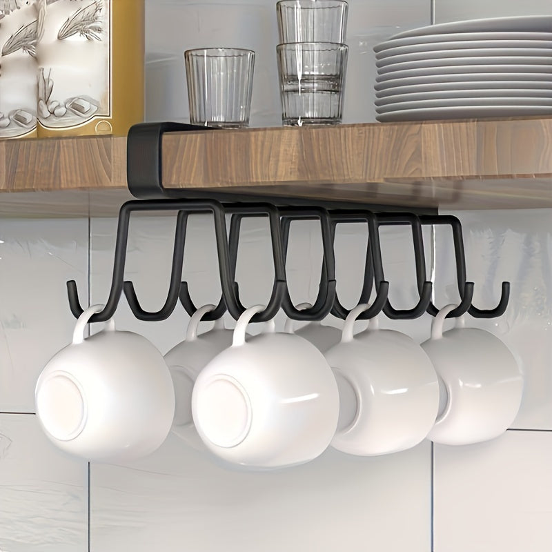 Stainless Steel No-Punch Cup Hook Rack (12-Hook Double-Row)