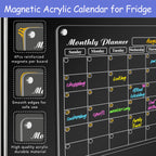 Clear Acrylic Magnetic Dry-Erase Fridge Calendar (With 6 Markers)