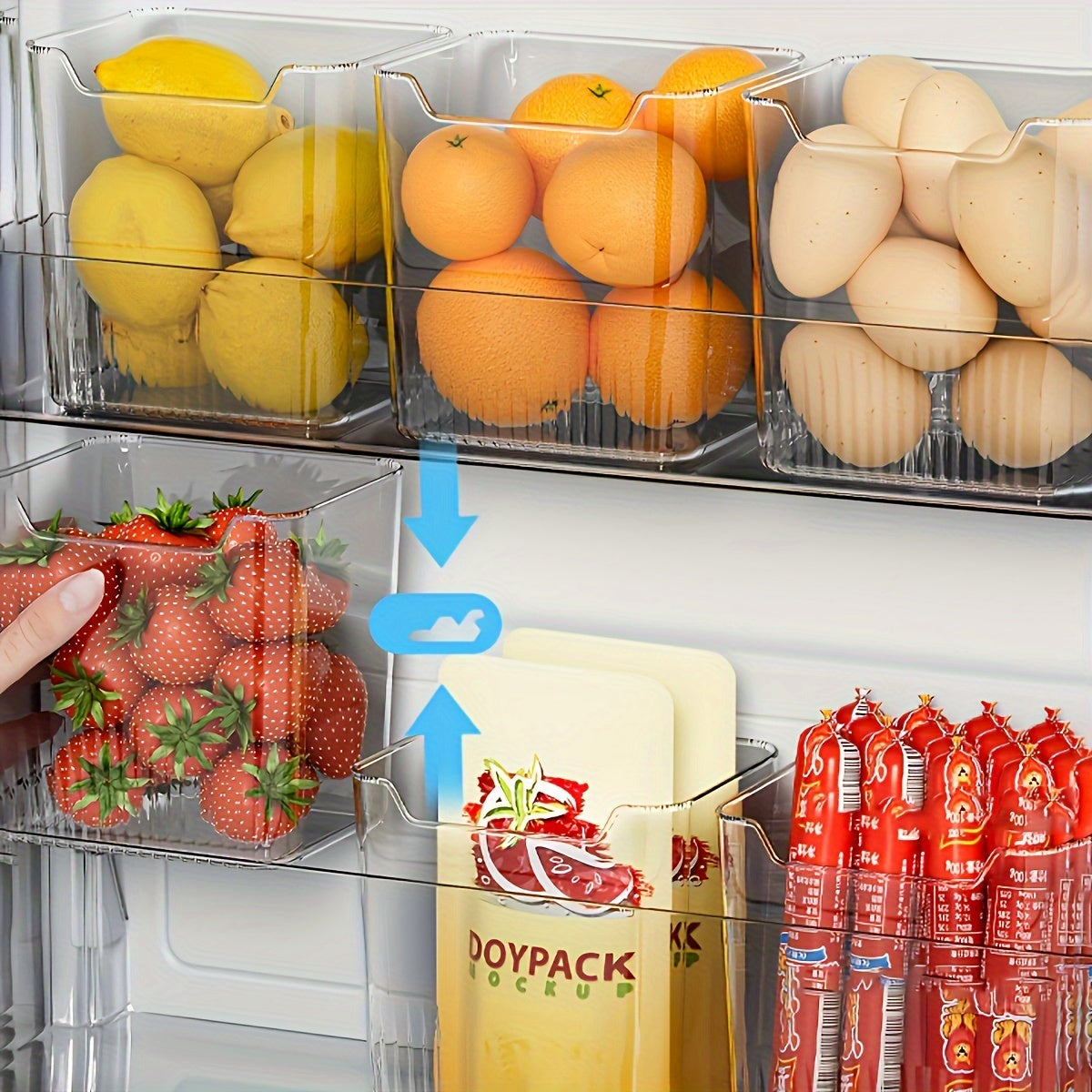 Transparent Food-Safe Easy-Grip Refrigerator Storage Bins (Set of 6)