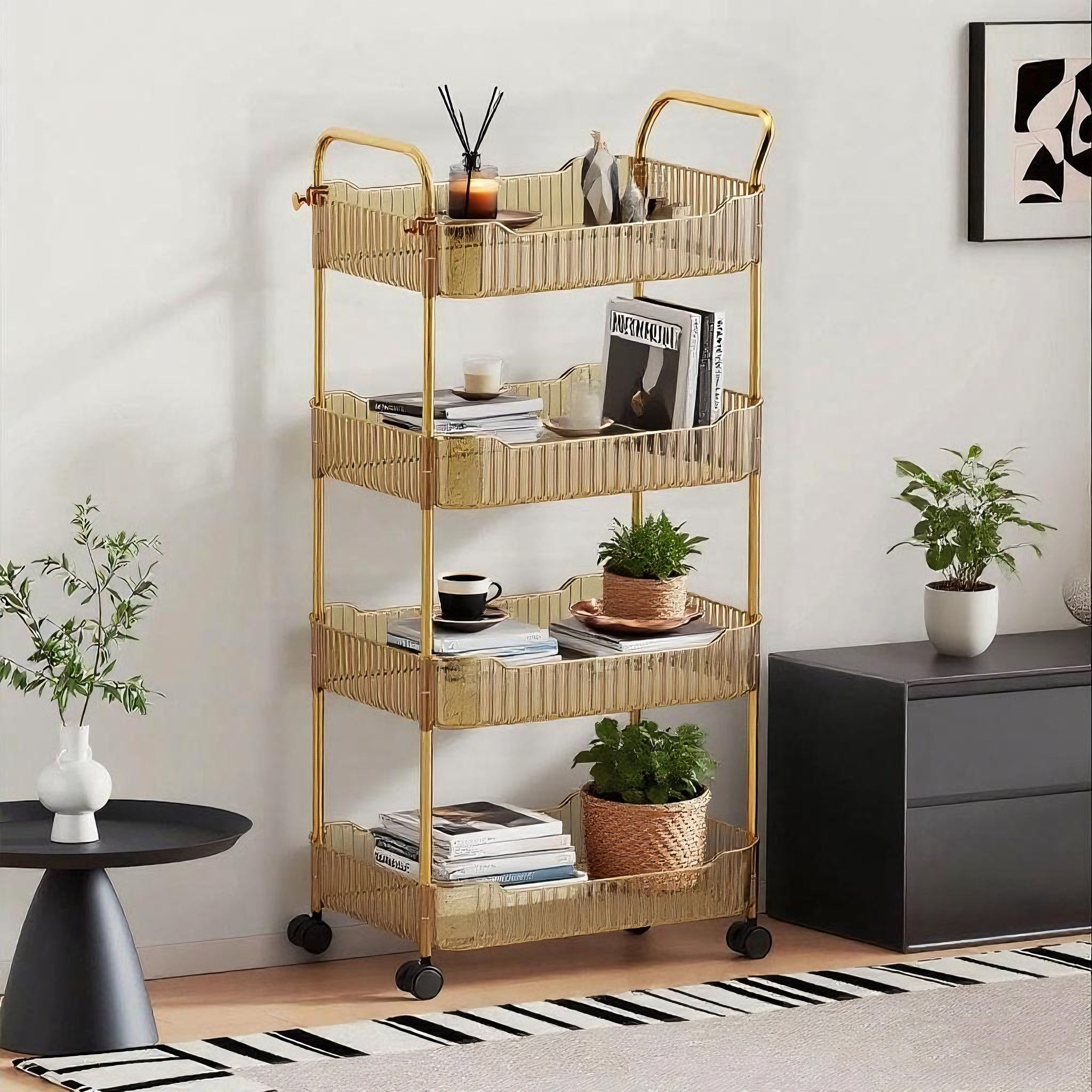 Ultra-Thin Plastic Rolling Storage Cart (3- or 4-Layer)