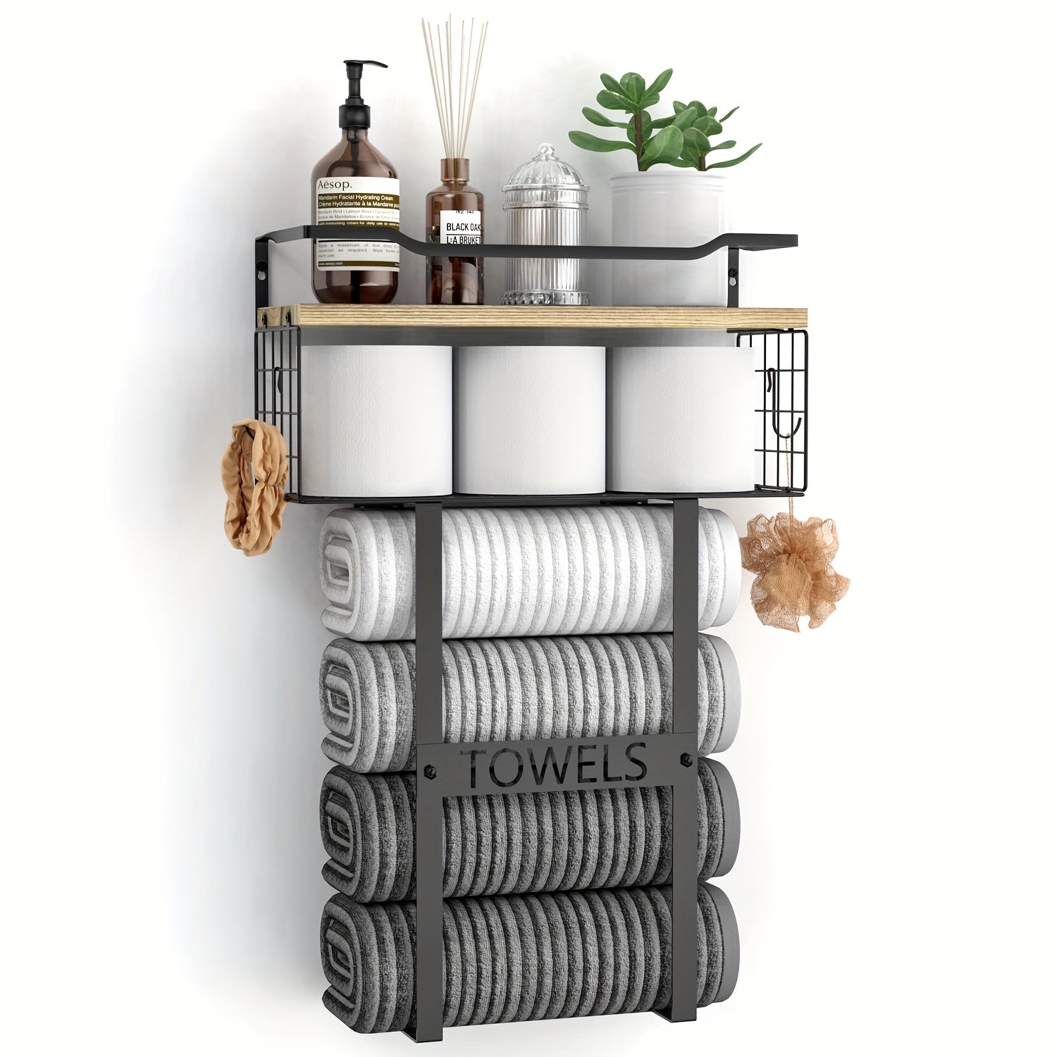 Space-Saving Carbon Steel Wall-Mounted Towel Rack