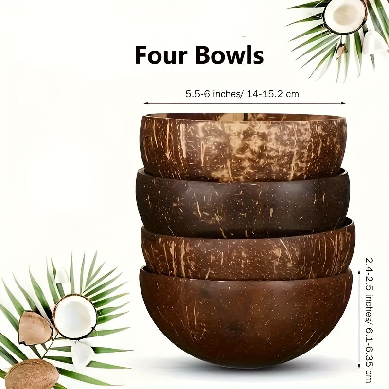 Handmade Polished Coconut Bowls (Set of 4)