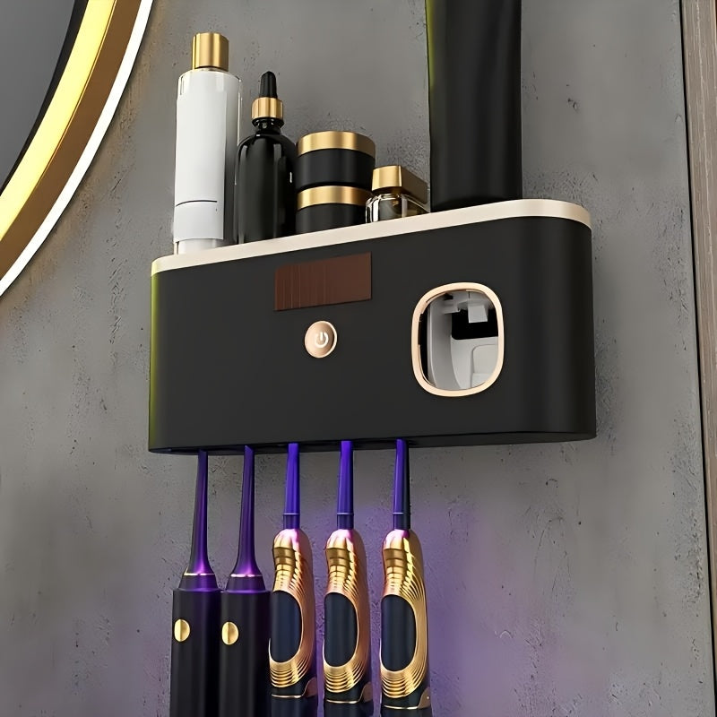 Wall-Mounted USB-Rechargeable Automatic Toothpaste Dispenser & Toothbrush Organizer (5-Slot)