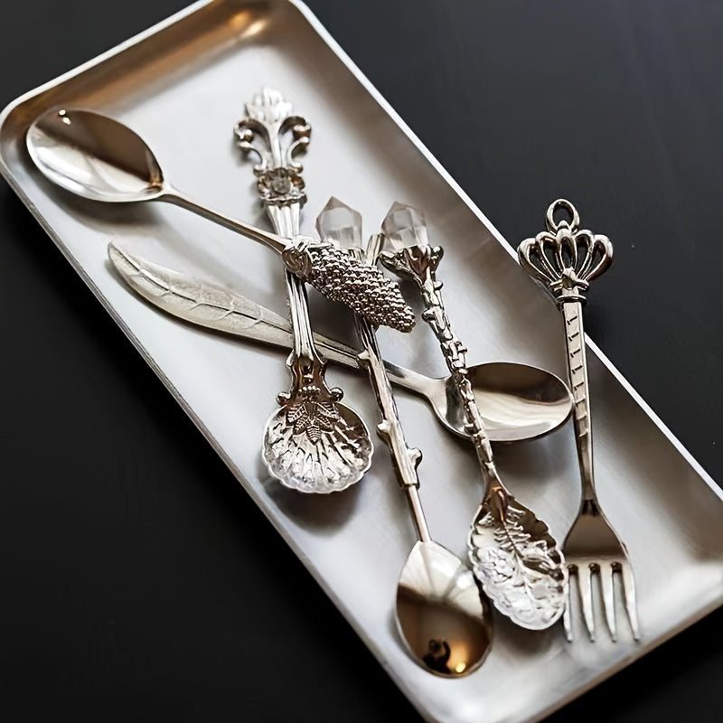 Vintage Carved Metal Dessert Spoon Set (6-Piece)