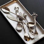 Vintage Carved Metal Dessert Spoon Set (6-Piece)