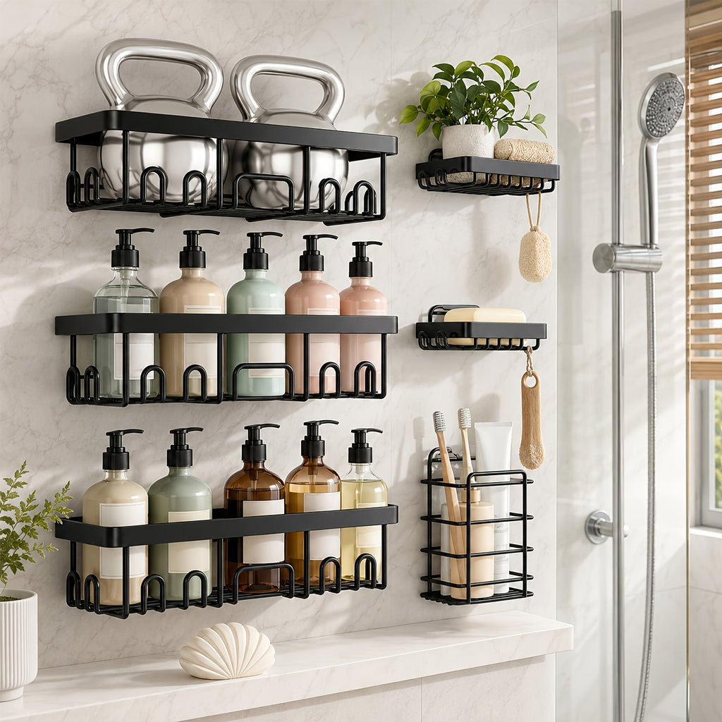No-Drill Stainless Steel Shower Rack (6-Piece Set)