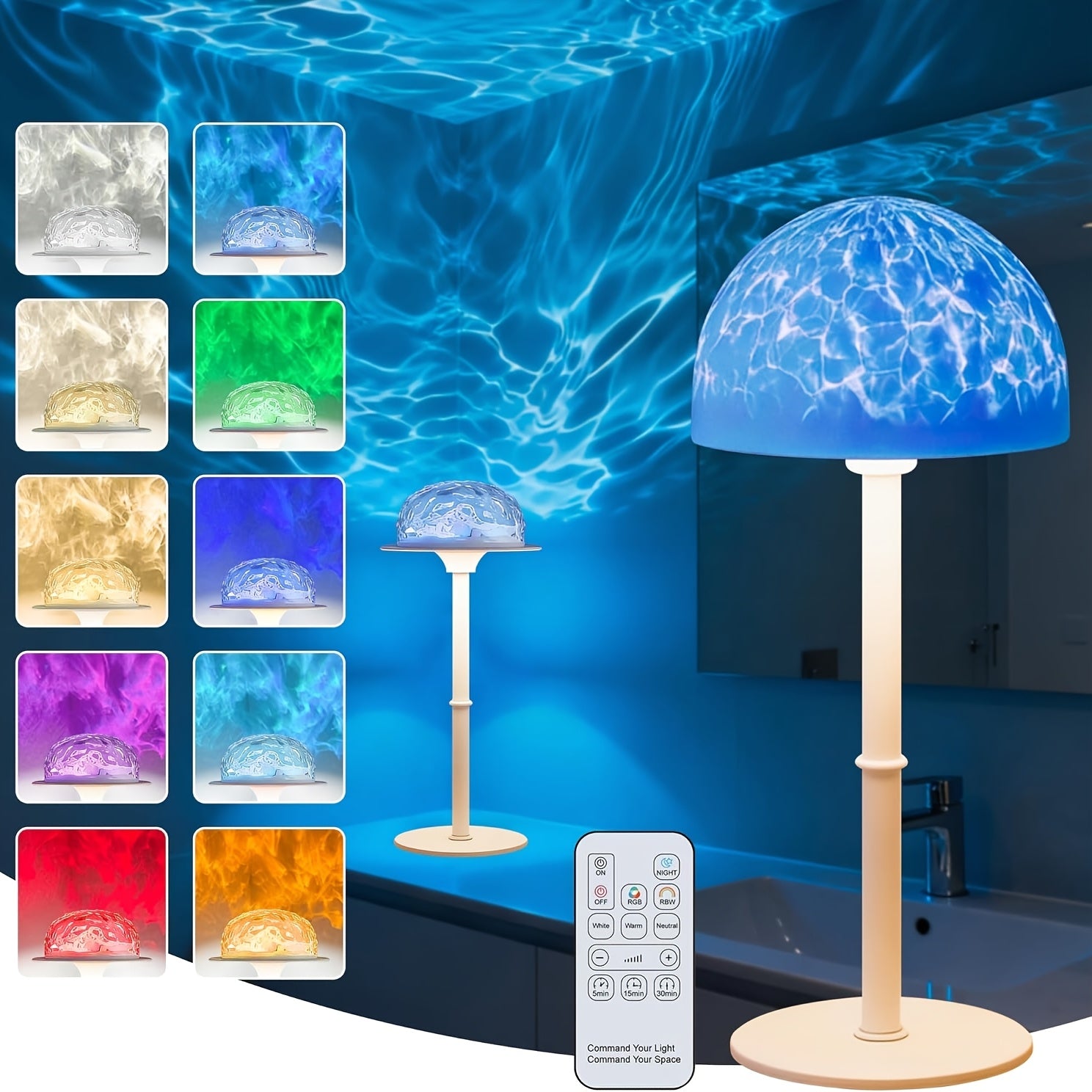 Cordless Rechargeable RGB Ocean Wave Shower Lamp