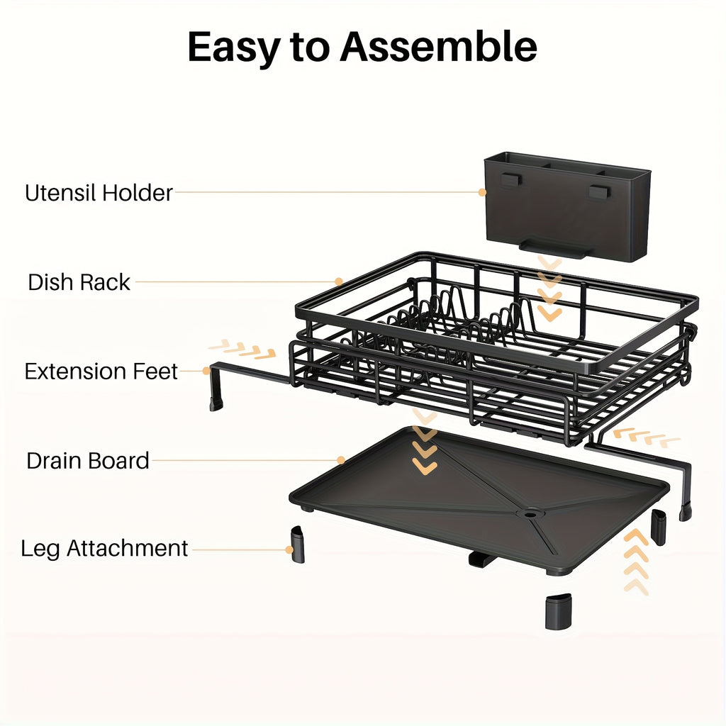 Extendable & Foldable Stainless Steel Dish Drying Rack (With Utensil Holder)