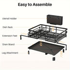Extendable & Foldable Stainless Steel Dish Drying Rack (With Utensil Holder)