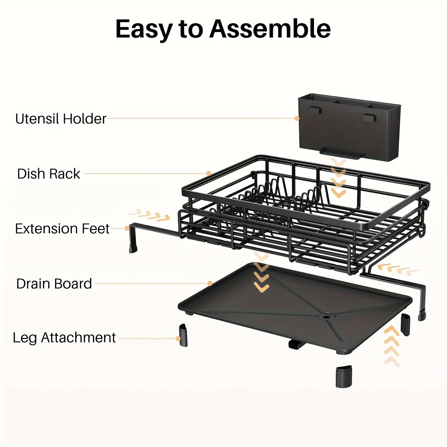 Extendable & Foldable Stainless Steel Dish Drying Rack (With Utensil Holder)