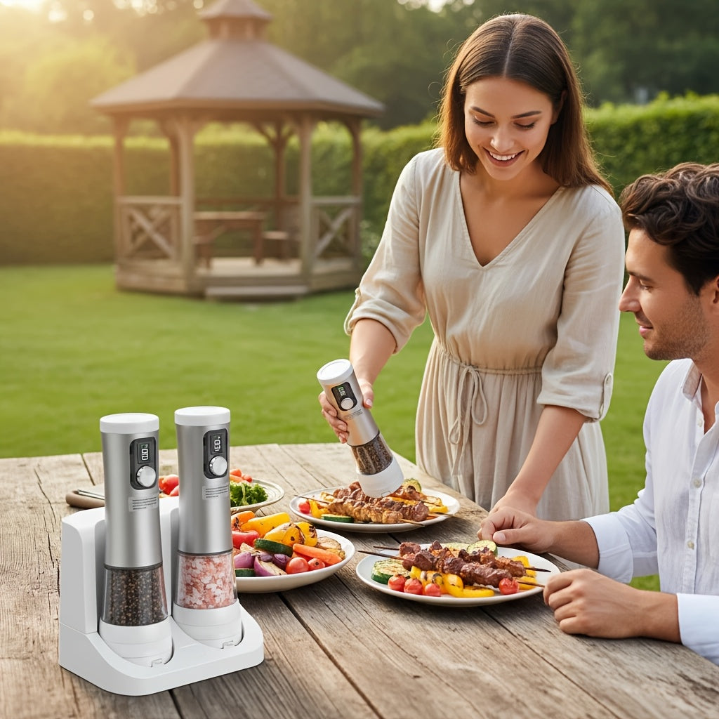 USB-Rechargeable Adjustable Grind Salt & Pepper Grinder Set (Set of 2)