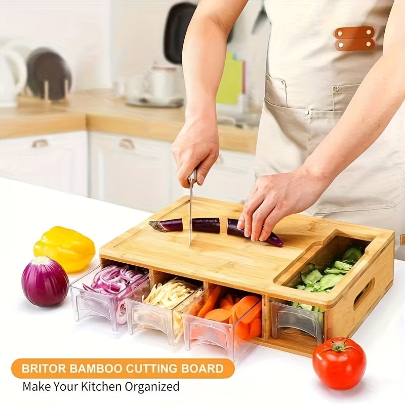 Bamboo Cutting Board With Container & Removable Grater