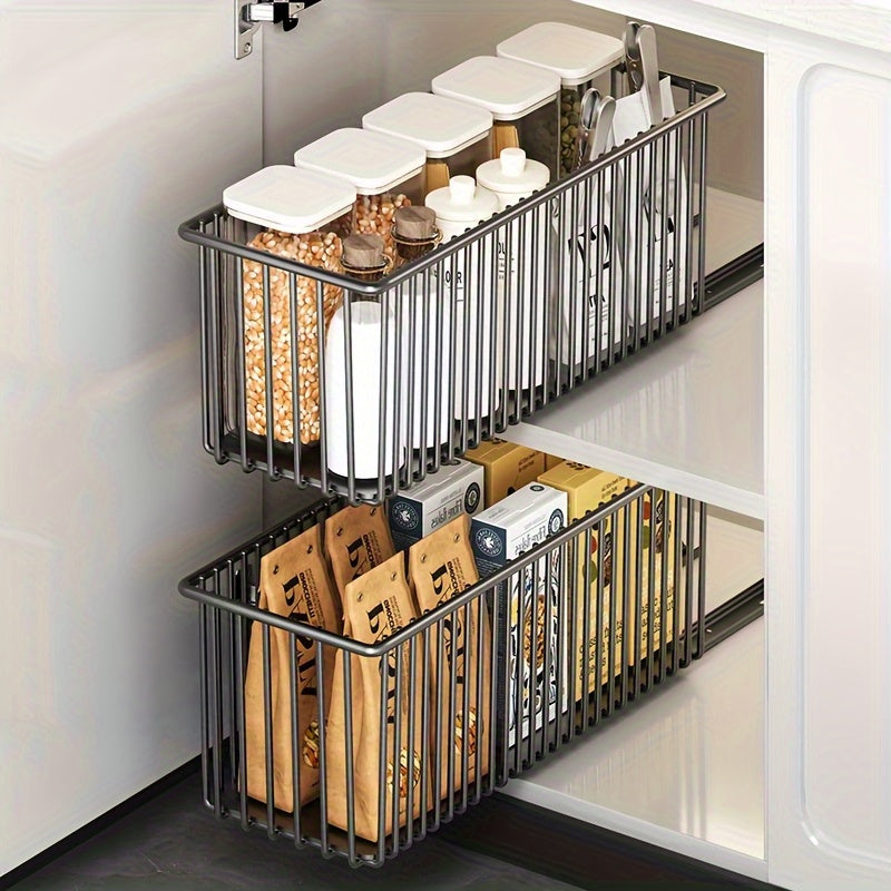 No-Drill Carbon Steel Pull-Out Cabinet Organizer (Sliding Drawers)