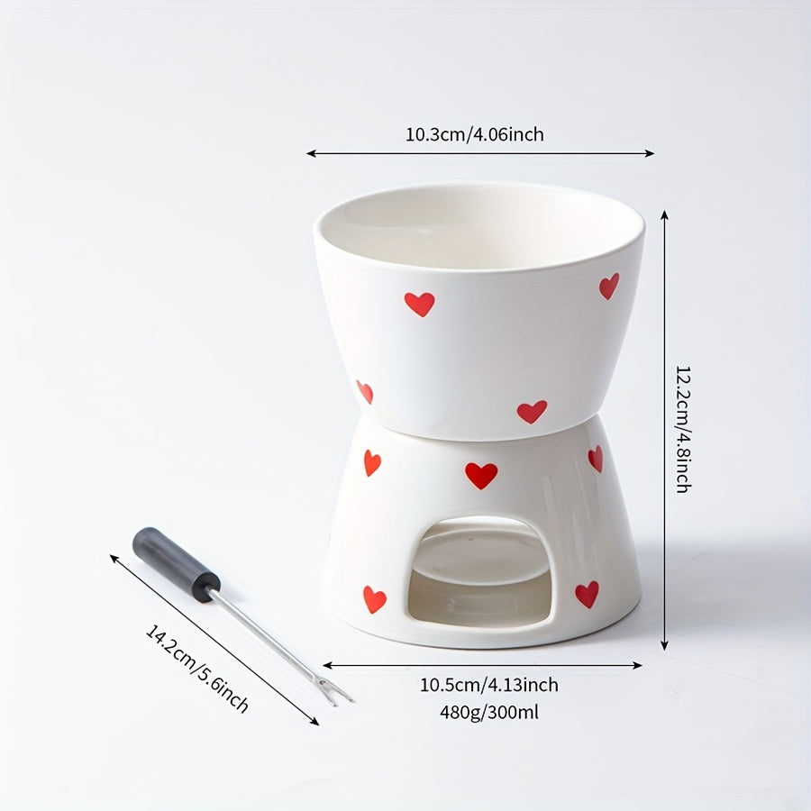 Heart-Shaped Ceramic Fondue Set (Includes 2 Forks)