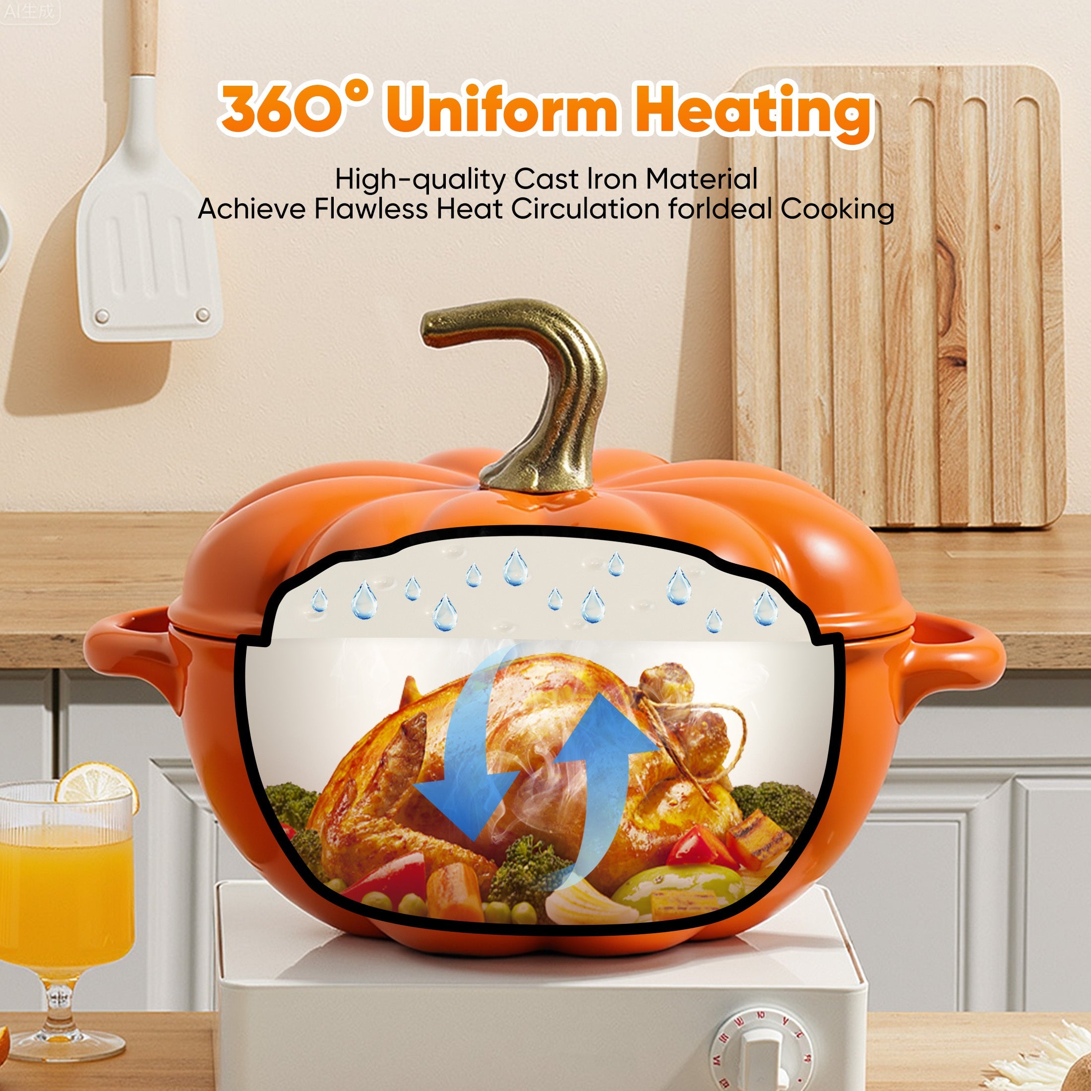 Pumpkin-Shaped Enameled Cast Iron Dutch Oven (4.5 Quart)