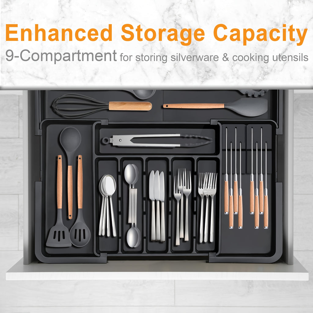 Expandable Tension-Mount Silverware Organizer (Removable Knife Blocks)