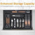 Expandable Tension-Mount Silverware Organizer (Removable Knife Blocks)