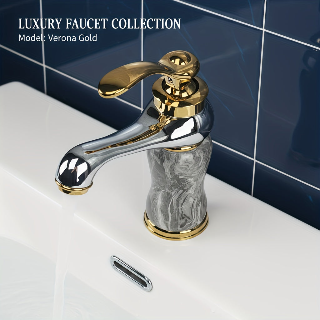 Marble Pattern Gold-Plated Ceramic Valve Basin Faucet (Single-Hole)