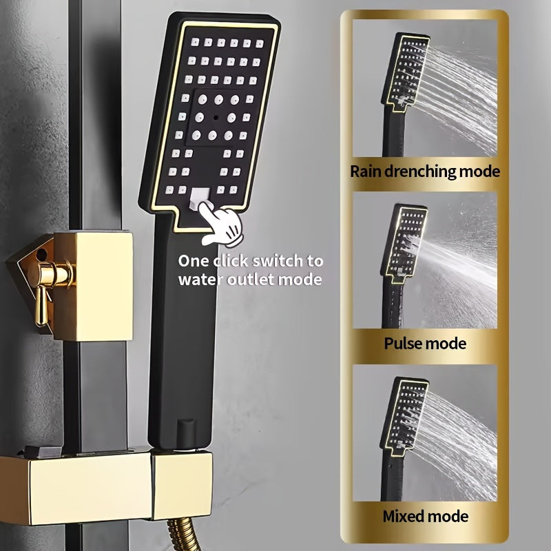 Black & Gold Three-Pressure Wall-Mount Shower Set