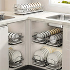 Stainless Steel Pull-Out Dish Rack (Adjustable Dividers & Drain Tray)