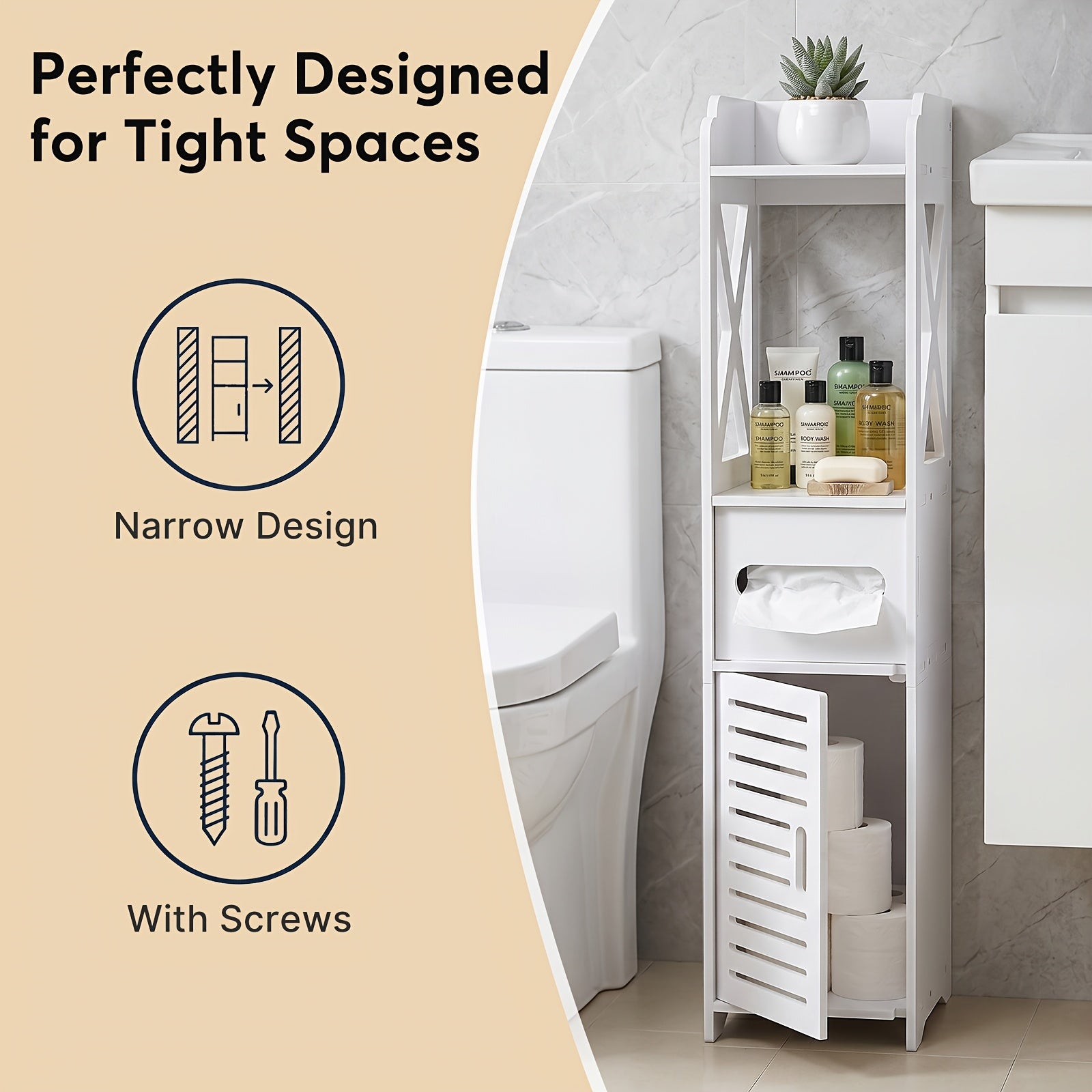 Slim Freestanding Bathroom Storage Cabinet (4-Shelf)