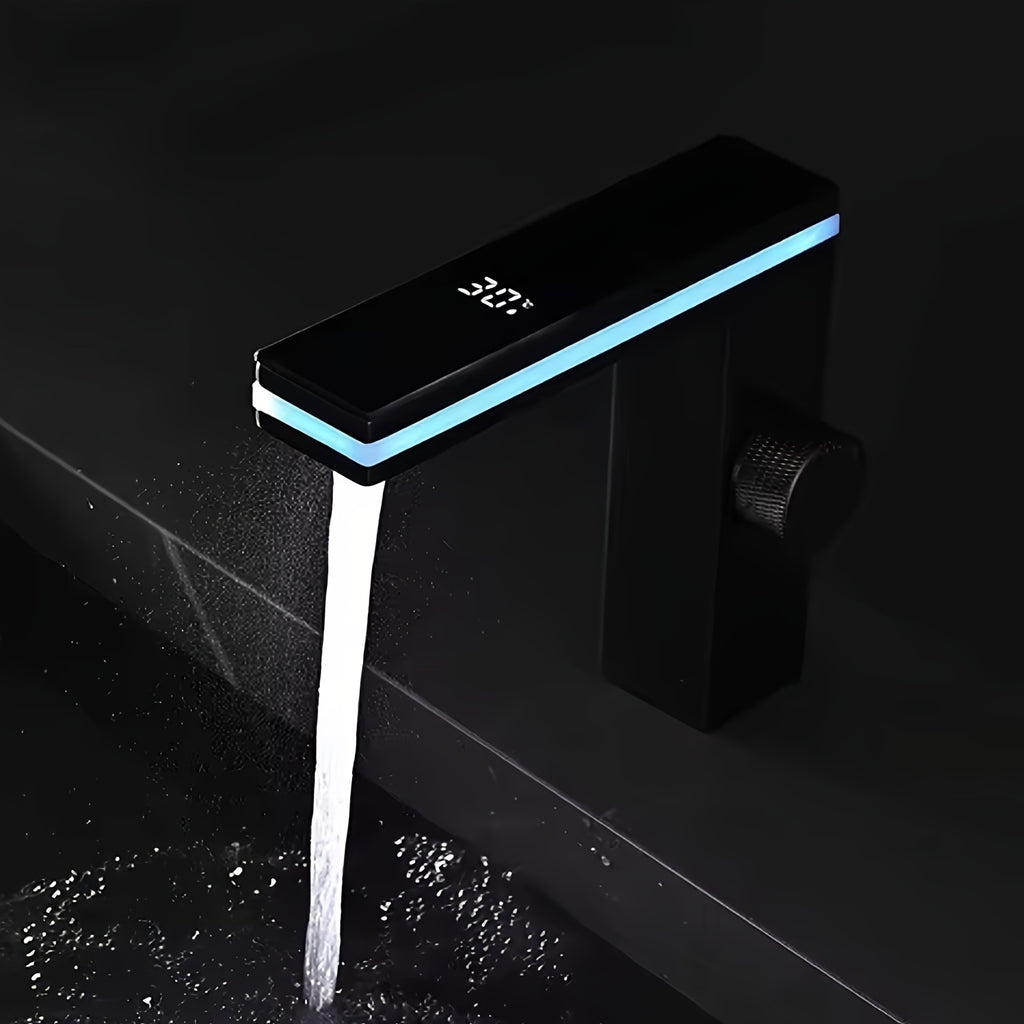 Hydroelectric LED Temperature Display Stainless Steel Bathroom Faucet (Single-Hole)