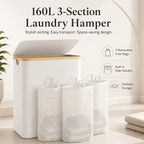 3-Section Bamboo Laundry Hamper (Removable Washable Bags)
