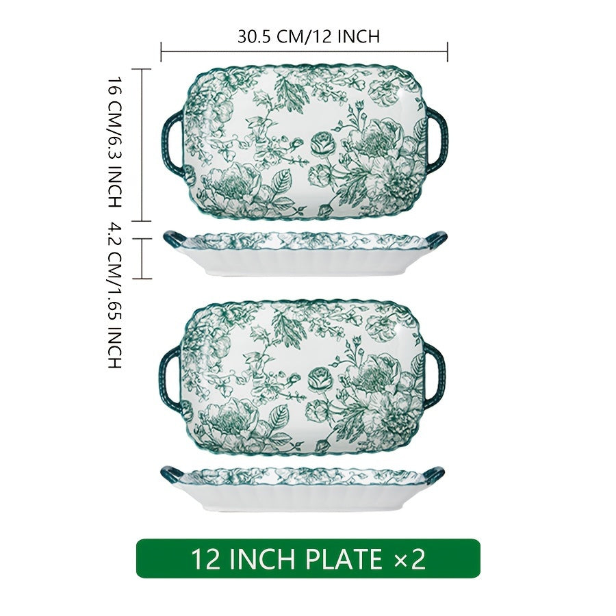 Green Rose Floral Ceramic Tableware Set (Multi-Piece)
