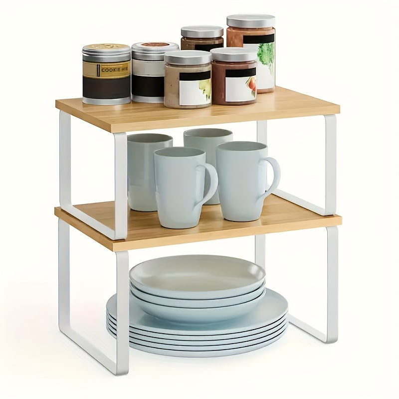 Adjustable Stackable Bamboo Shelf Organizer (Set of 2)