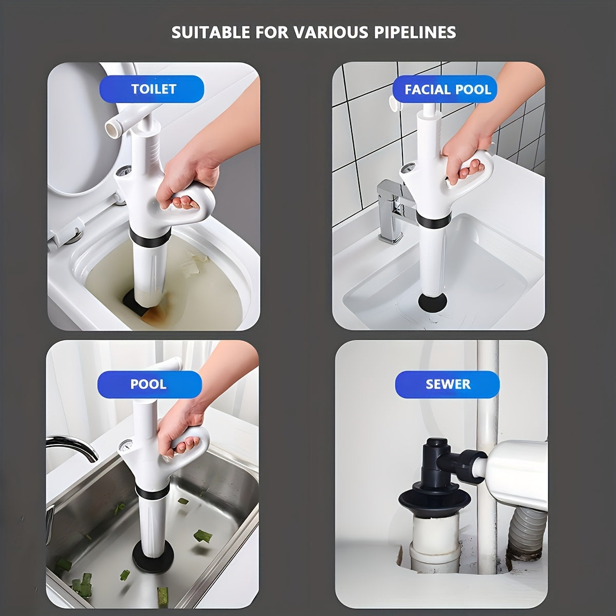 Power-Free PVC Drain Plunger (Toilet & Sink)